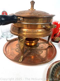 Beer Glasses, Copper Fondue Pot, Beer Tray. 