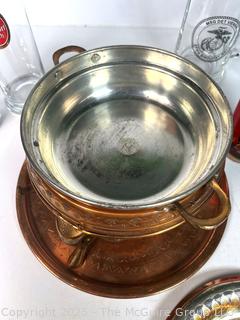 Beer Glasses, Copper Fondue Pot, Beer Tray. 