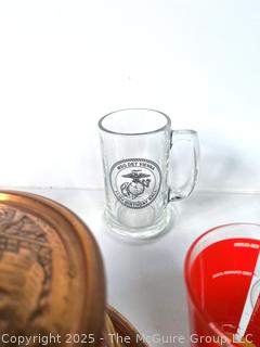 Beer Glasses, Copper Fondue Pot, Beer Tray. 