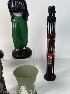 Group Including Wedgwood Jasperware, Glass Paperweight, Souvenir Figures Etc