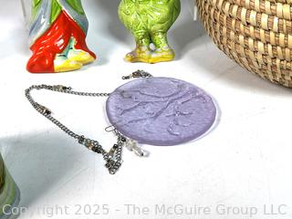 Weighted Sterling Silver Candelabra, Sweet Grass Basket, Blown Art Glass Bowl and Figurines