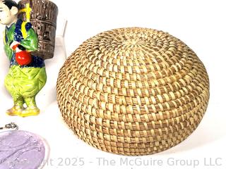 Weighted Sterling Silver Candelabra, Sweet Grass Basket, Blown Art Glass Bowl and Figurines