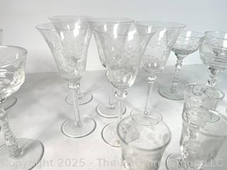 Twenty Six (26) Piece Collection of Etched Crystal Glassware