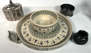 Serving Items Including Bolesławiec Polish Pottery 