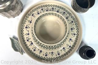 Serving Items Including Bolesławiec Polish Pottery 