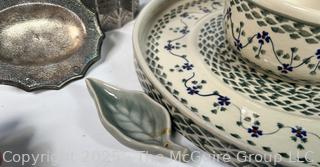 Serving Items Including Bolesławiec Polish Pottery 