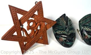 Group Including African Masks and Shot Glasses