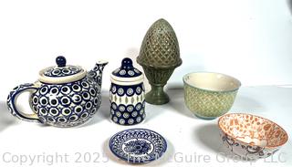 Group Including Bolesławiec Polish Pottery in Blue