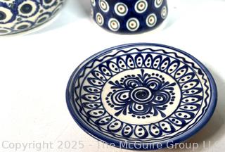 Group Including Bolesławiec Polish Pottery in Blue