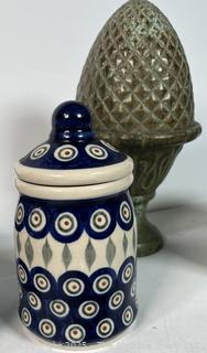 Group Including Bolesławiec Polish Pottery in Blue