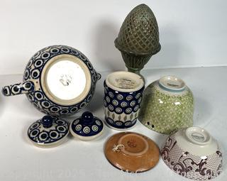 Group Including Bolesławiec Polish Pottery in Blue