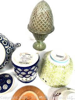 Group Including Bolesławiec Polish Pottery in Blue