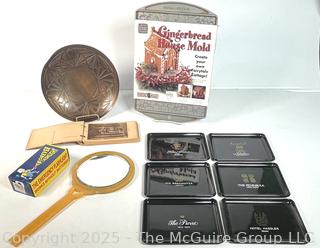 Group Including Bakelite Hand Mirror, Hotel Trinket Trays, Brass Bowl Etc.