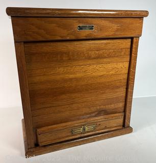 Oak Poole Bros Railway Ticket Cabinet Dispenser with Tambour Door