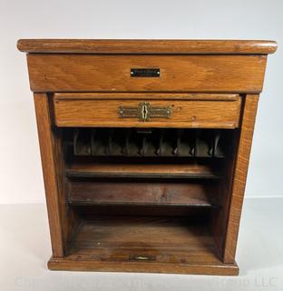 Oak Poole Bros Railway Ticket Cabinet Dispenser with Tambour Door