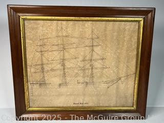Framed Under Glass Print of Tall Ship Diagram 