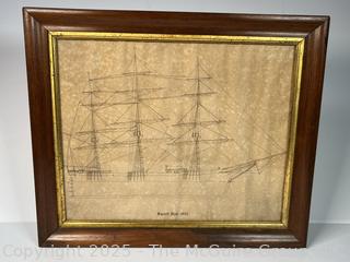 Framed Under Glass Print of Tall Ship Diagram 