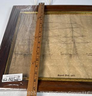 Framed Under Glass Print of Tall Ship Diagram 