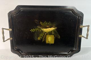 Double Handled Serving Tray with Bird and Evergreen 