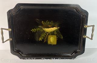 Double Handled Serving Tray with Bird and Evergreen 