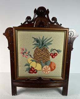 Victorian Mahogany Fire Screen with Two (2) Needlework Panels