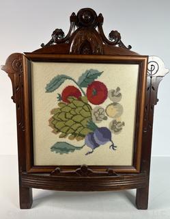Victorian Mahogany Fire Screen with Two (2) Needlework Panels
