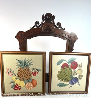 Victorian Mahogany Fire Screen with Two (2) Needlework Panels