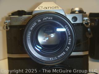 Canon AE-1 35mm Film Camera Setup, Auto Winder, Extra Lens, Leather Case and Accessories