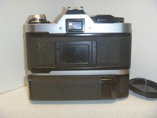 Canon AE-1 35mm Film Camera Setup, Auto Winder, Extra Lens, Leather Case and Accessories