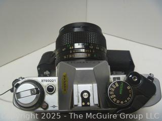 Canon AE-1 35mm Film Camera Setup, Auto Winder, Extra Lens, Leather Case and Accessories
