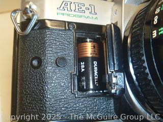 Canon AE-1 35mm Film Camera Setup, Auto Winder, Extra Lens, Leather Case and Accessories
