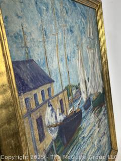 Giltwood Framed Oil on Canvas Titled "Quiet Time" Signed by Artist Lilian Giffen (1872-1950). 24" x 28".