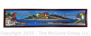 Framed Oil on Canvas Colorful Haitian Riverway Landscape
Signed by Préfète Duffaut 2003. 9" x 41"
