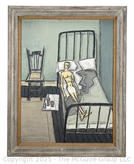 Framed Oil On Board Abstract of Man Lying in Bed Signed by Richard (Dick) Miller. 21.5 x 27.5"