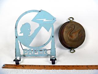 Art Deco "Newsie" Newspaper Stand and French Copper Mold Pan
