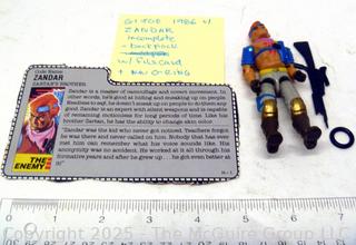 1986 GI Joe Action Figure Zandar Incomplete with Card (NM) Toy