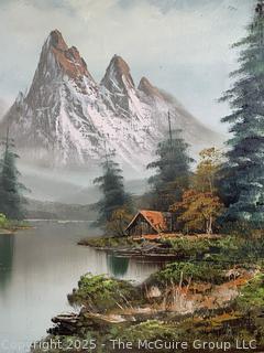 Unframed Oil on Canvas of Mountain Scene Signed by Artist. 24 x 30"