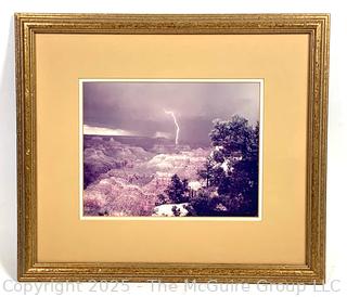 Framed Under Glass Photograph of Lightening Strike over the Grand Canyon. 14" x 16".