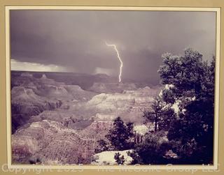 Framed Under Glass Photograph of Lightening Strike over the Grand Canyon. 14" x 16".