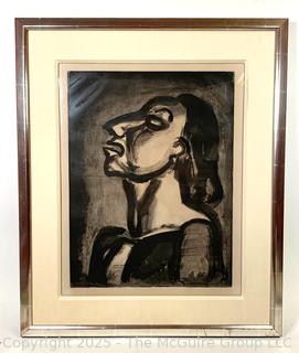 Framed Under Glass Figural Aquatint Etching Titled  “ Son Avocat En Phrases Creuses Clame Sa Totale Inconscience” by Georges Rouault.  25" x 30"  (Was 280S)