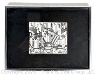 Framed Under Glass Print of Concave and Convex by M.C. Escher.  9" x 12"