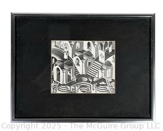 Framed Under Glass Print of Concave and Convex by M.C. Escher.  9" x 12"