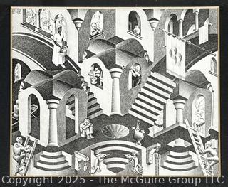 Framed Under Glass Print of Concave and Convex by M.C. Escher.  9" x 12"