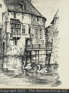 Framed Under Glass Lithograph of  Ludinghausen Burg Vischering Castle, Germany