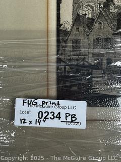 Framed Under Glass Hand-Signed Etching “The Market Place at Bourges” by  Samuel Chamberlain. 12" x 14"

