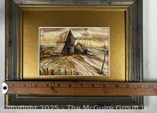 Framed Under Glass Watercolor of Barn Scene Signed By Artist, 10" x 12"