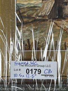 Framed Under Glass Watercolor of Barn Scene Signed By Artist, 10" x 12"