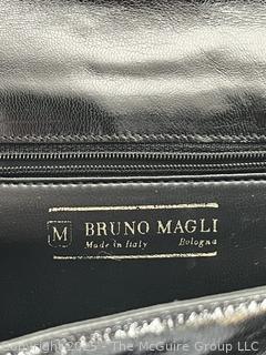 1980's Bruno Magli Italian Black Top Stitched Handbag With Original Box.   