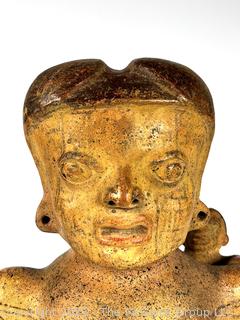 Large Pre-Columbian Standing Terracotta Female Figure with Infant with Incised Decoration.  15" tall
