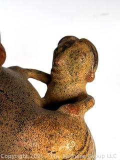 Large Pre-Columbian Standing Terracotta Female Figure with Infant with Incised Decoration.  15" tall
